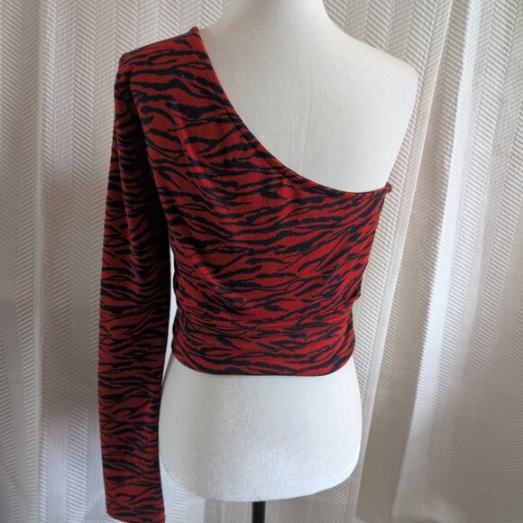 Urban Outfitters One Shoulder Red Animal Print Top Medium Y2K 90s Streetwear - Picture 3 of 8